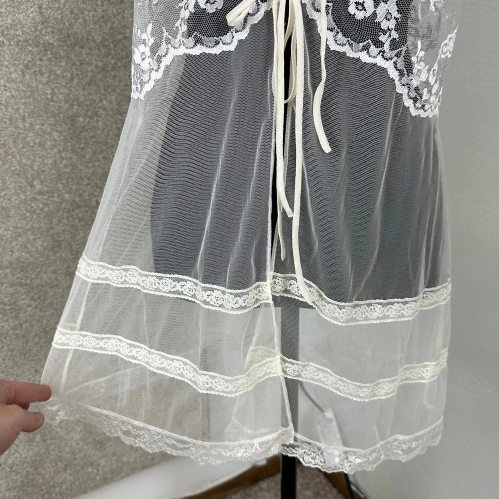 Victorias Secret Ivory Lace Sheer Mesh Babydoll Chemise Lingerie White Large